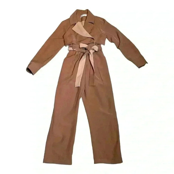 MUKOK STUDIO Belted Utility Jumpsuit Size S women’s pants camel/tan - Picture 4 of 13